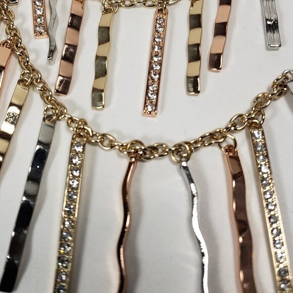 Mixed Metal Fringe Statement Necklace – Gold, Rose & Silver tone Fashion Jewelry - Picture 6 of 12